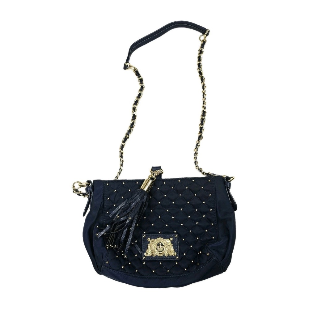 Juicy Couture Navy‎ Quilted Studded Crossbody Bag Chain Gold Monogram Tassel